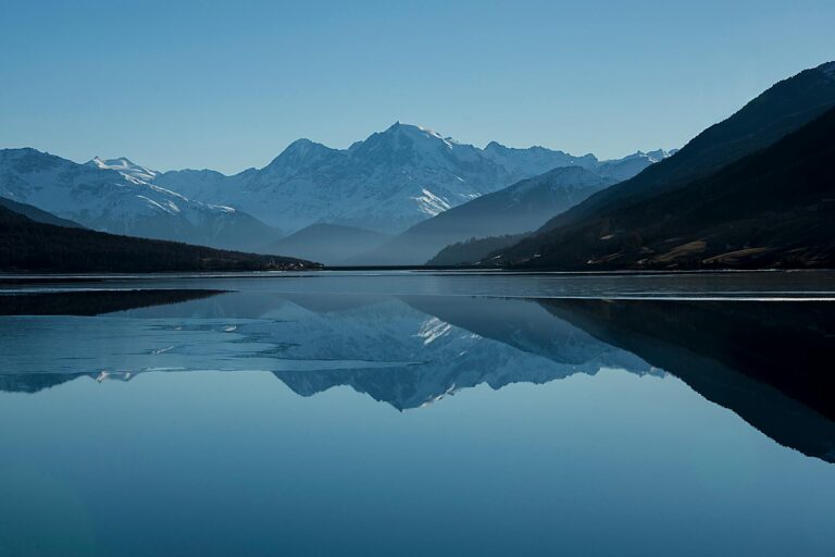 Mountain Lake - FooGallery Sample Image 1 Mountain lake reflecting snow-capped peaks under blue sky